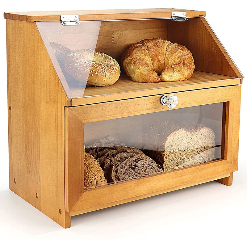 Large Kitchen Storage Bread Bin Counter Top Wood Bamboo Bread Box
