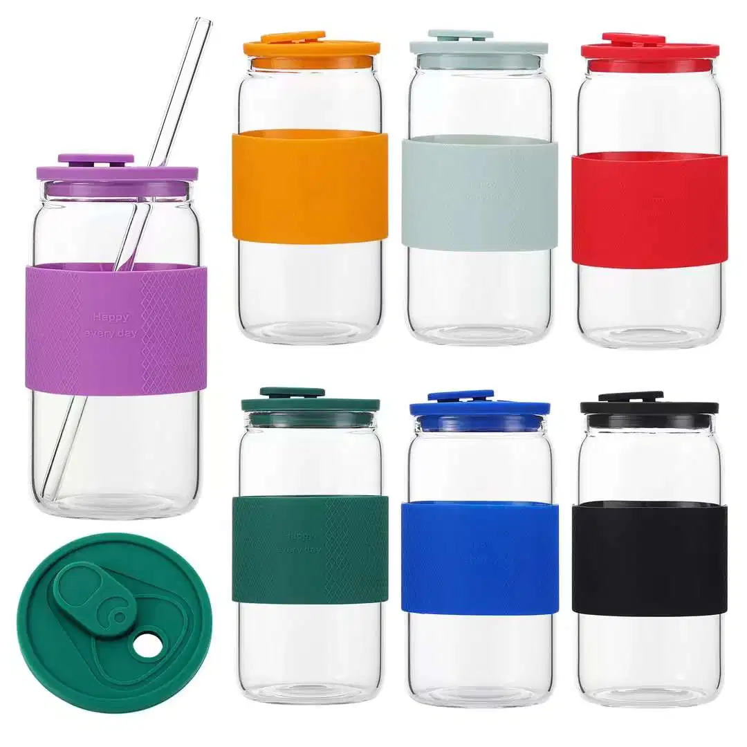 Glass Tumbler Cup Water Bottle with Glass Straw and Silicone Lid Commuter Mug