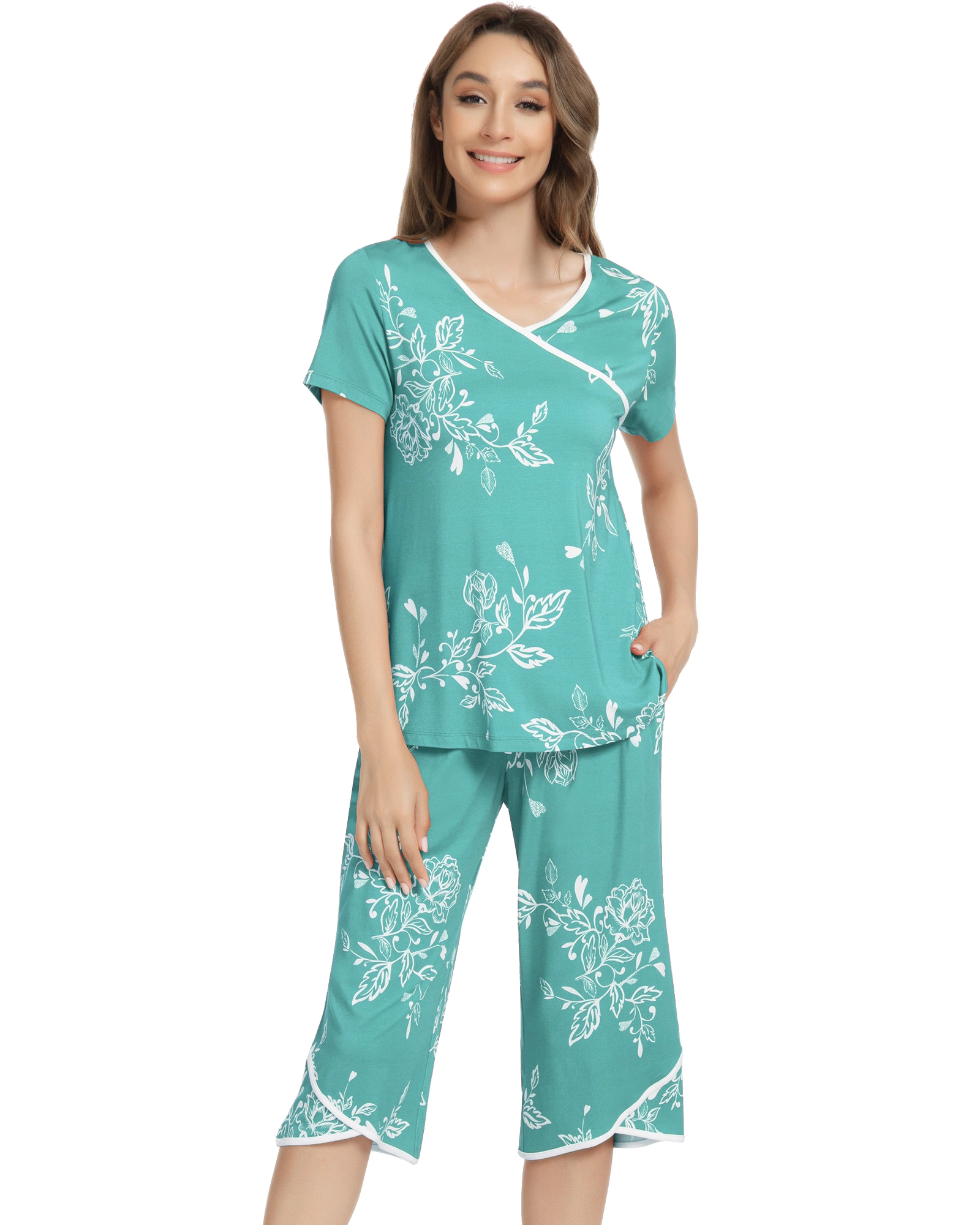 Summer Women Custom Design Cotton Capri Pajamas