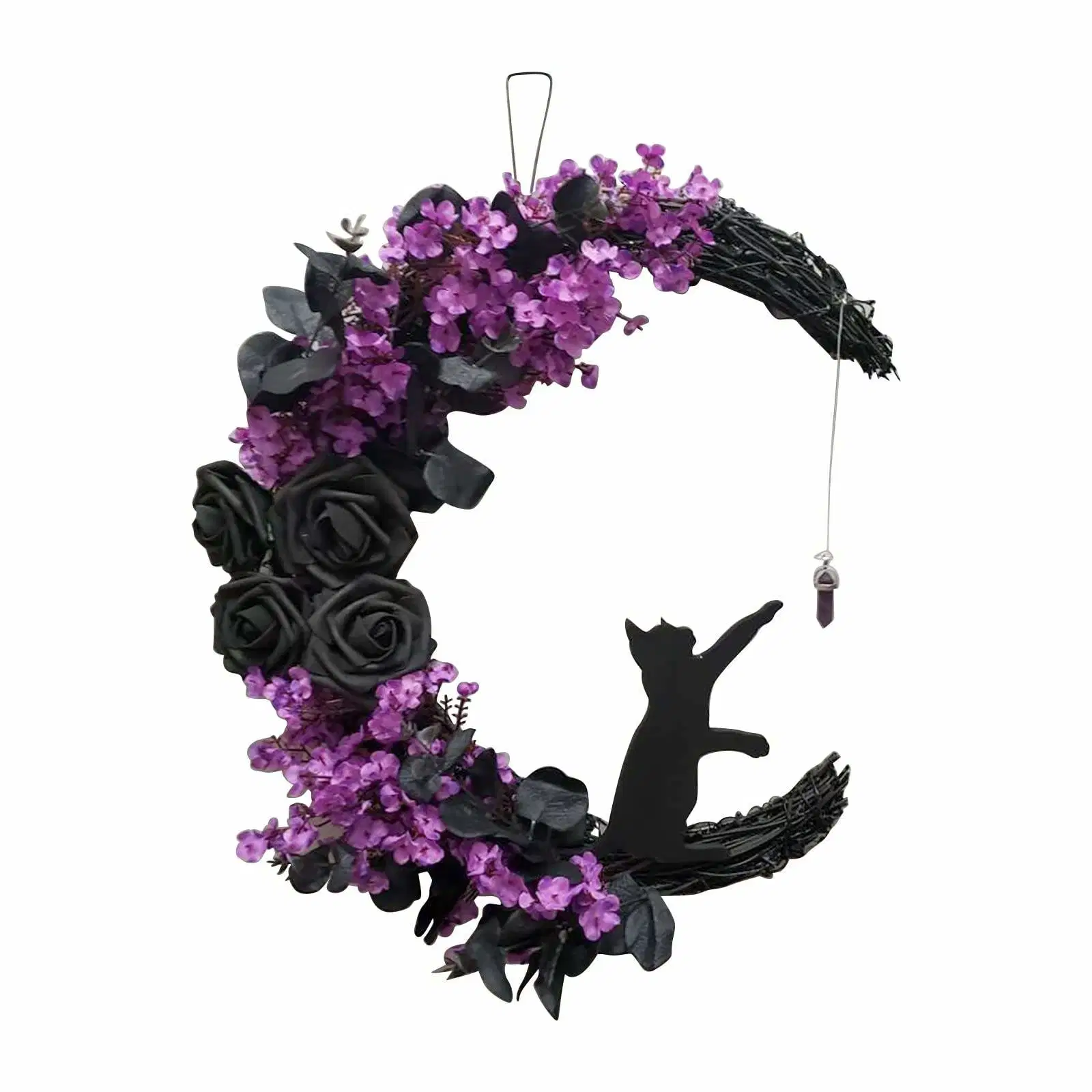 Manufacturer's Direct Sales Home Decoration Outdoor Horror Atmosphere Creator Halloween Black Cat Moon Wreath