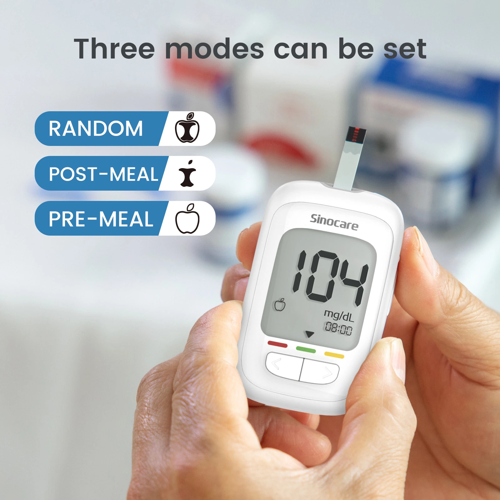 Compteur de glucose de sang Sinocare Glucometer Accueil Utilisation du sucre de sang mètre diabétique, pas de code machine de glucose sanguin