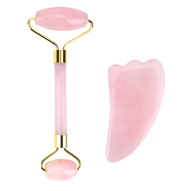 Großhandel Stein Gua Sha Kristall Schönheit Rosa Rosenquarz Gesichtsbehandlung Massage Werkzeuge Gesicht Jade Roller