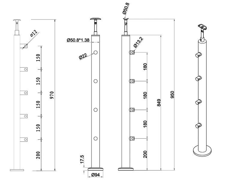 Stainless Steel Glass Hospital Staircase Corridor Balcony Glass Railing Grab Bar Handrail