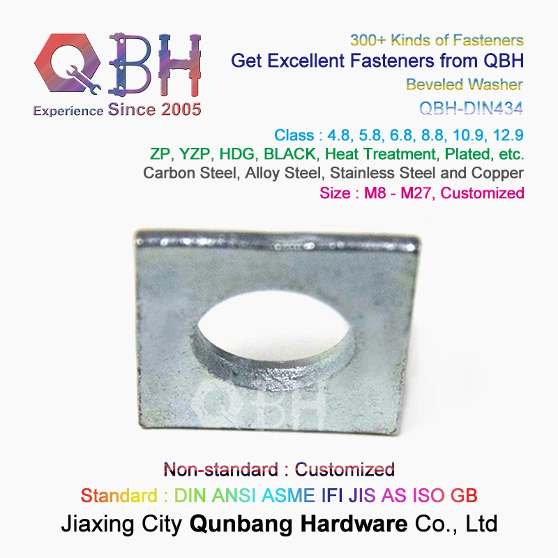 Qbh Customized DIN434 HDG Carbon Steel Special Square 8% Two Grooves Taper Tapered Beveled U Channel Sections Angle Washer Special Metal Wedge Joint Ring