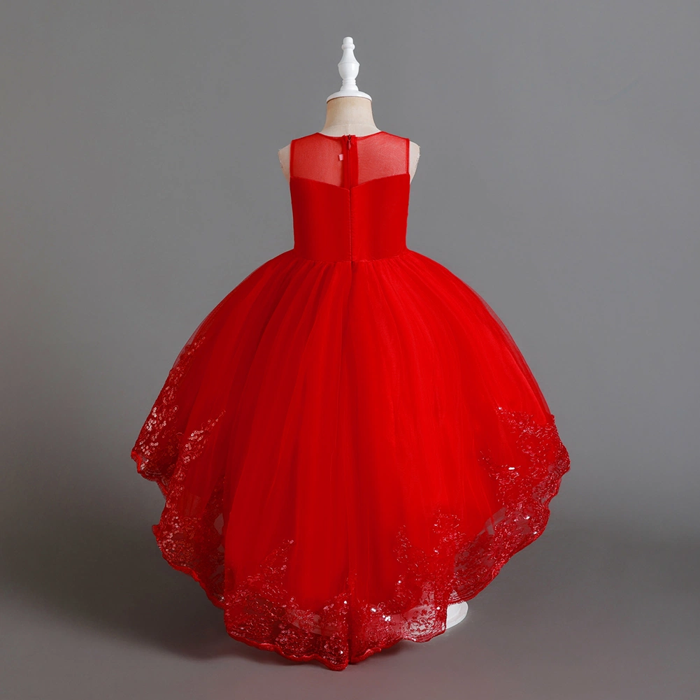 Vestido de bola brilhante de luxo para flor com padrão rosa para rapariga Vestido de casamento menina Tail longo Rosa aniversário vestidos para 3a12 Anos