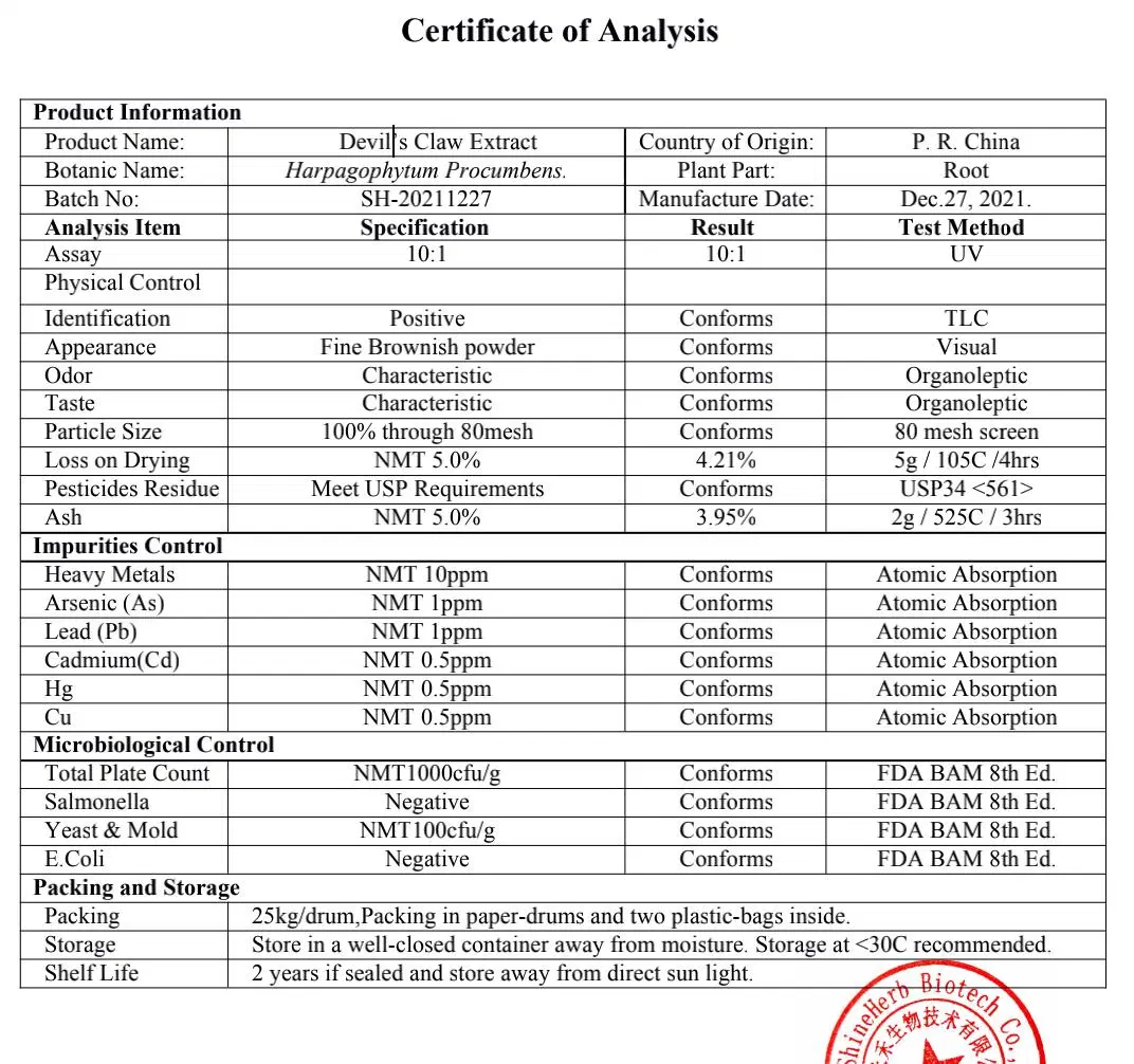 Devils Claw Extract Harpagoside Harpagophytum Procumbens Extract