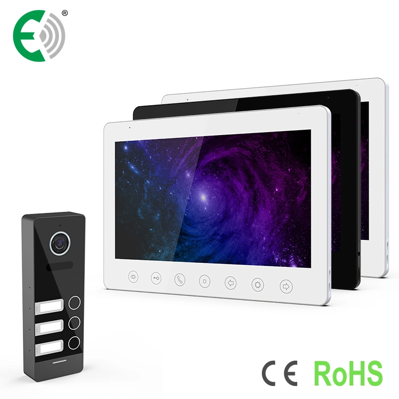 4-Wire 10.1"HD Touch Buttons Home Security Video Doorphone Intercom System for 3 Family