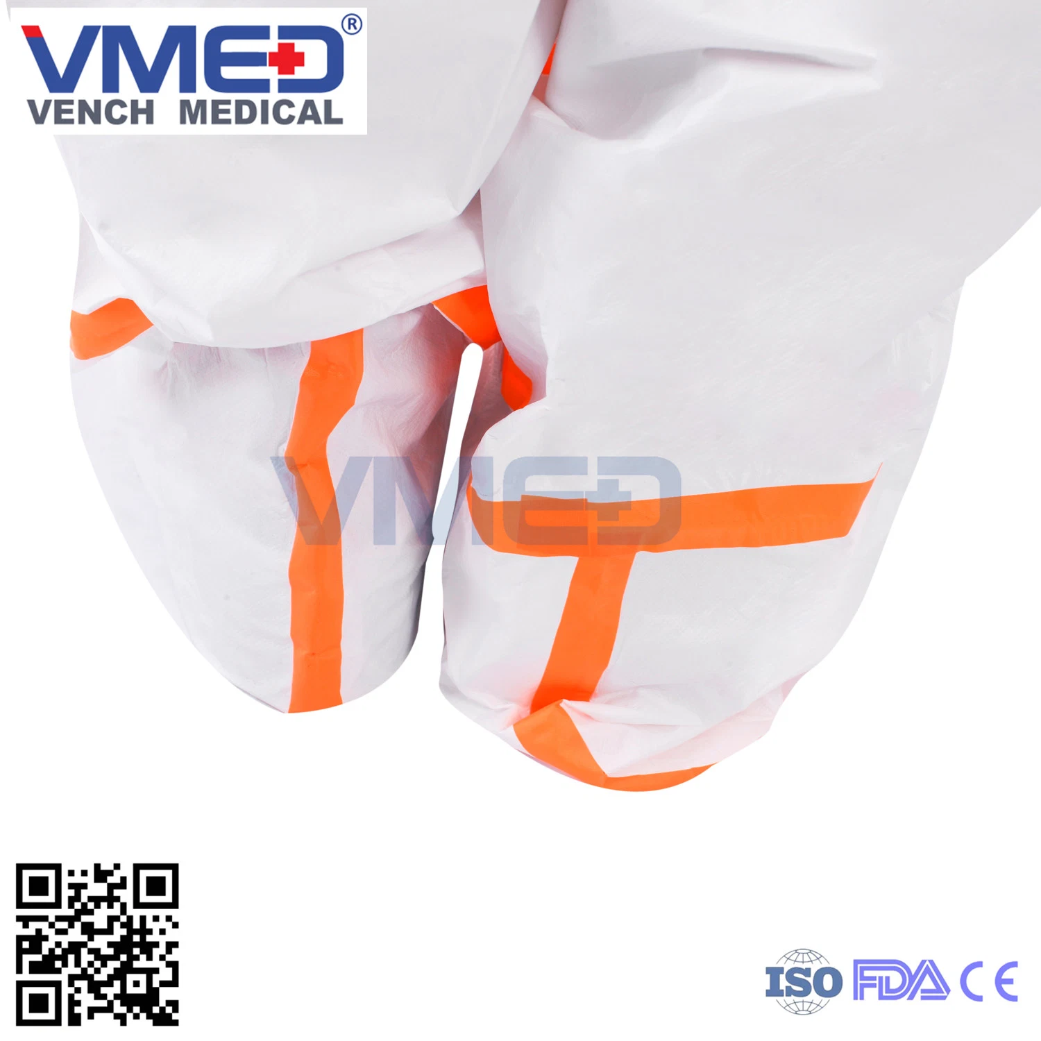 Disposable Type 5/6 White Micro-Porous Coverall with Orange Adhesive Strip