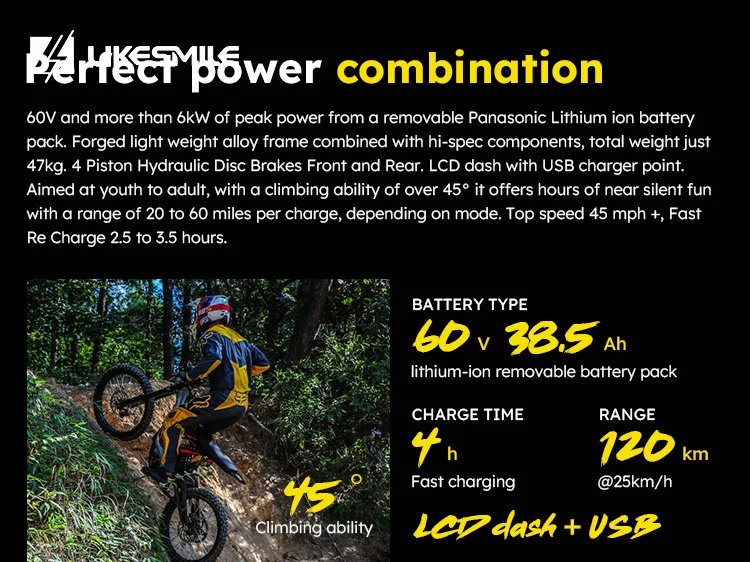 2023 New Electric Dirt Bike Top Speed 75km/H Full Suspension Ebike with Cheap Price