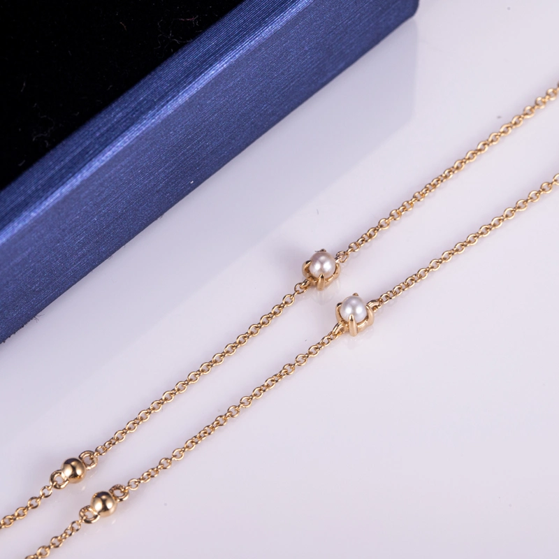 Messi Jewelry 18K Amarillo Collar de oro de perlas elegante regalo para Mujer mamá novia