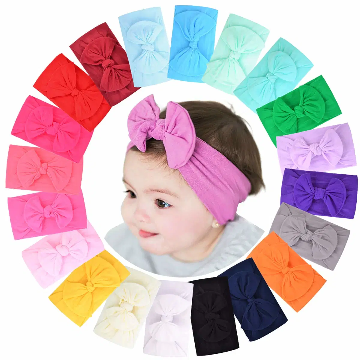 20PCS Baby Girls Nylon Headbands Turban Hair Bows Hair Band Elastic Hair Accessories for Kids Toddlers Infants Newborn (Light Color)