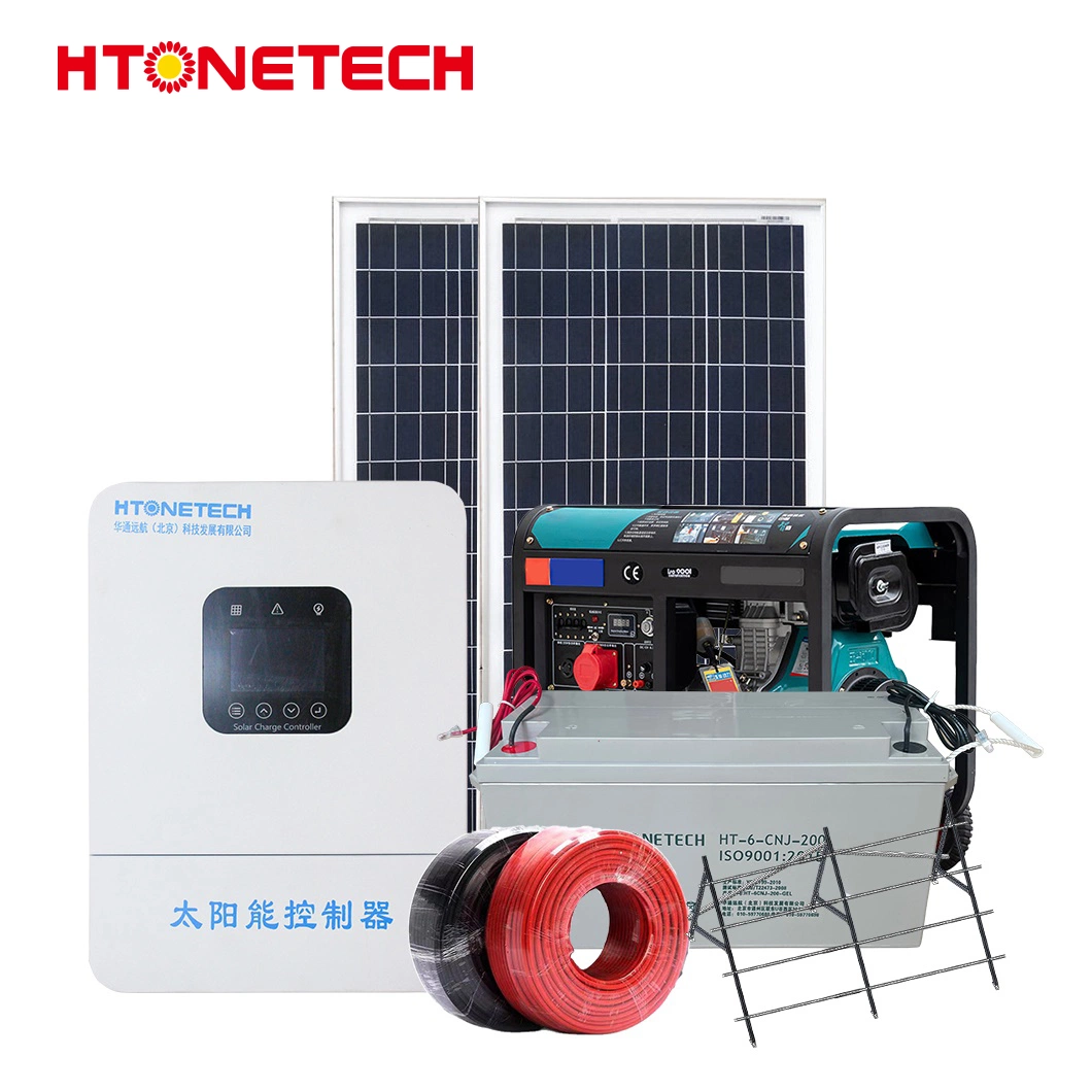 Htonetech Complete 10kilowatt off Grid Solar System Factory China 8kw 10kw 24kw 36V 230W Mono Solar Module 8500W Diesel Generator Hybrid Solar Plant