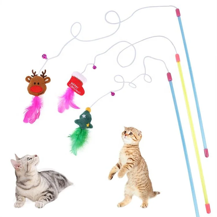Christmas Cat Teaser Wand Funny Interactive Custom New Style Cat Stick Toy Teaser Stick