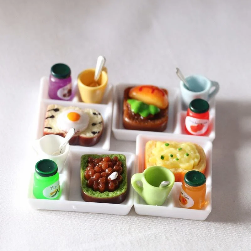 1: 12 Dollhouse Miniature Toast Bread Jam Plate Cup Spoon Toy for Dollhouse Accessories