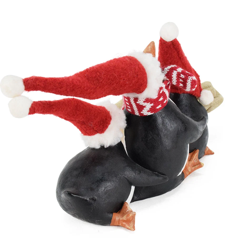 Resin Christmas Decoration Craft Penguin Figurines with Linen Bag Decor