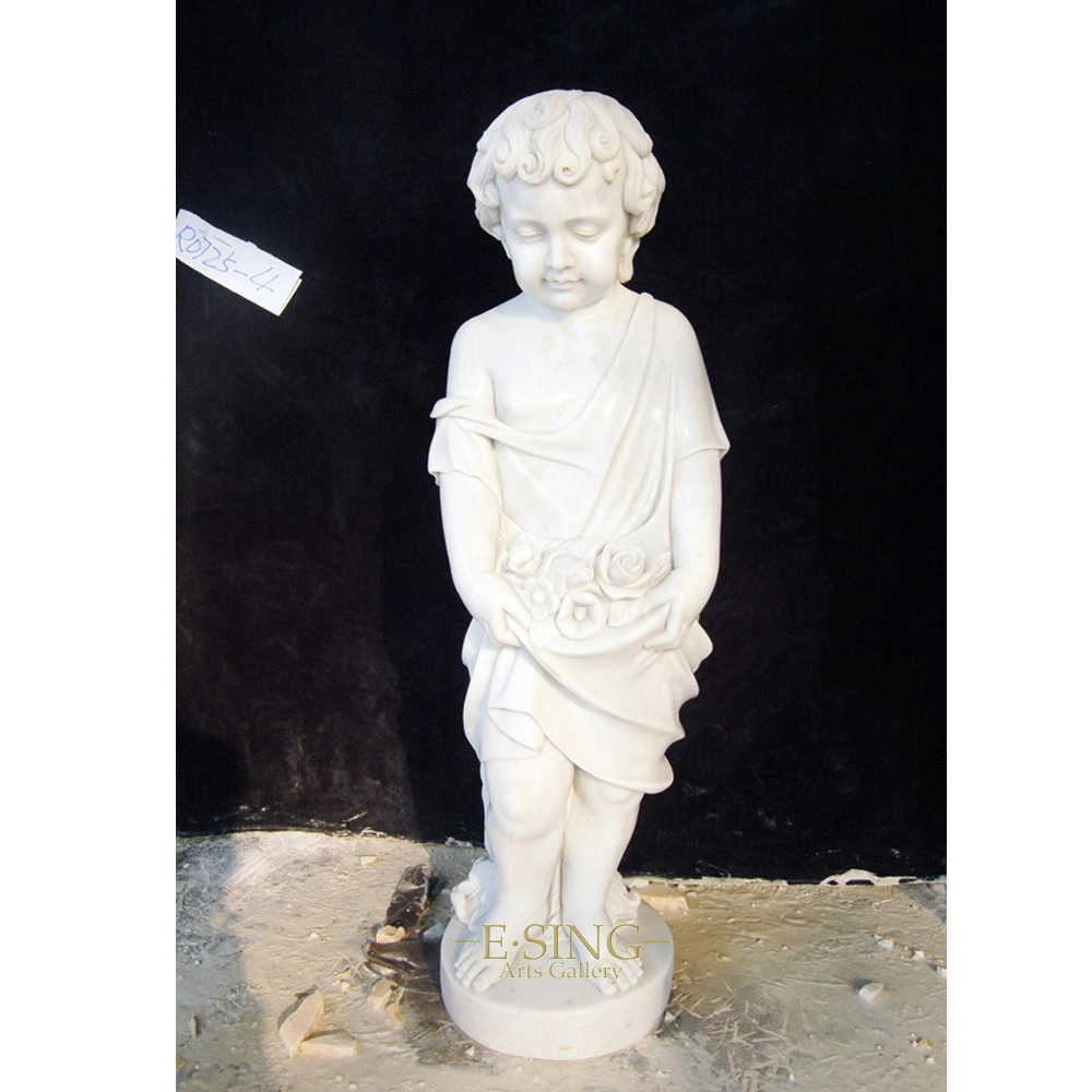 Stone Sculpture in Natural White Marble Angel Girl Statue with Wings