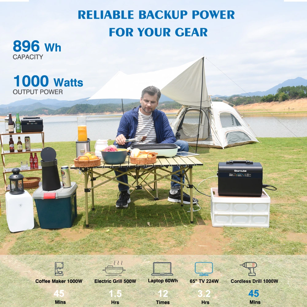 1000W 896wh LiFePO4 Battery Portable Power Station for Outdoor Camping
