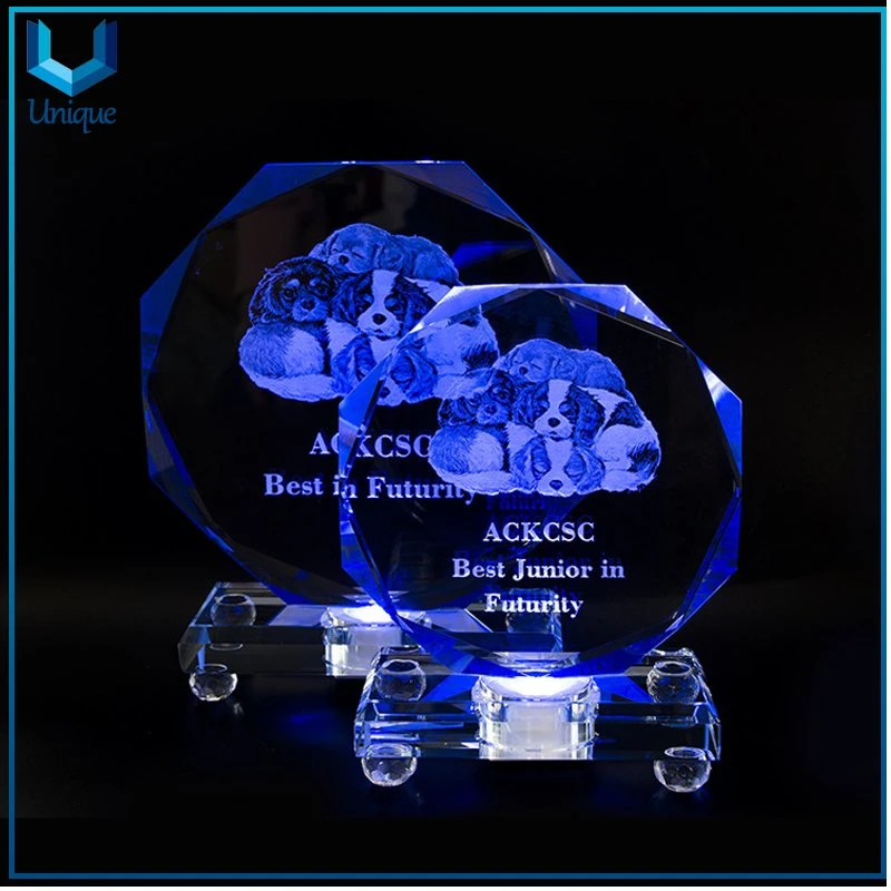 K9 Crystal Decoration Ornaments with Movement Clock, Available Stock Wholesale/Supplier Corporate Crystal Awards for Souvenir Gifts