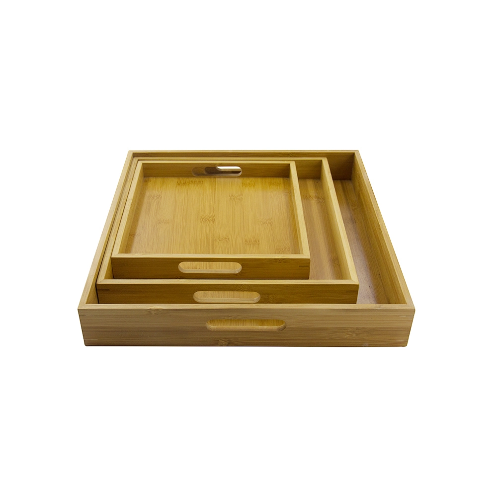 Luxury Home Bamboo Food Breakfast Serving Trays Set 3 with Handles