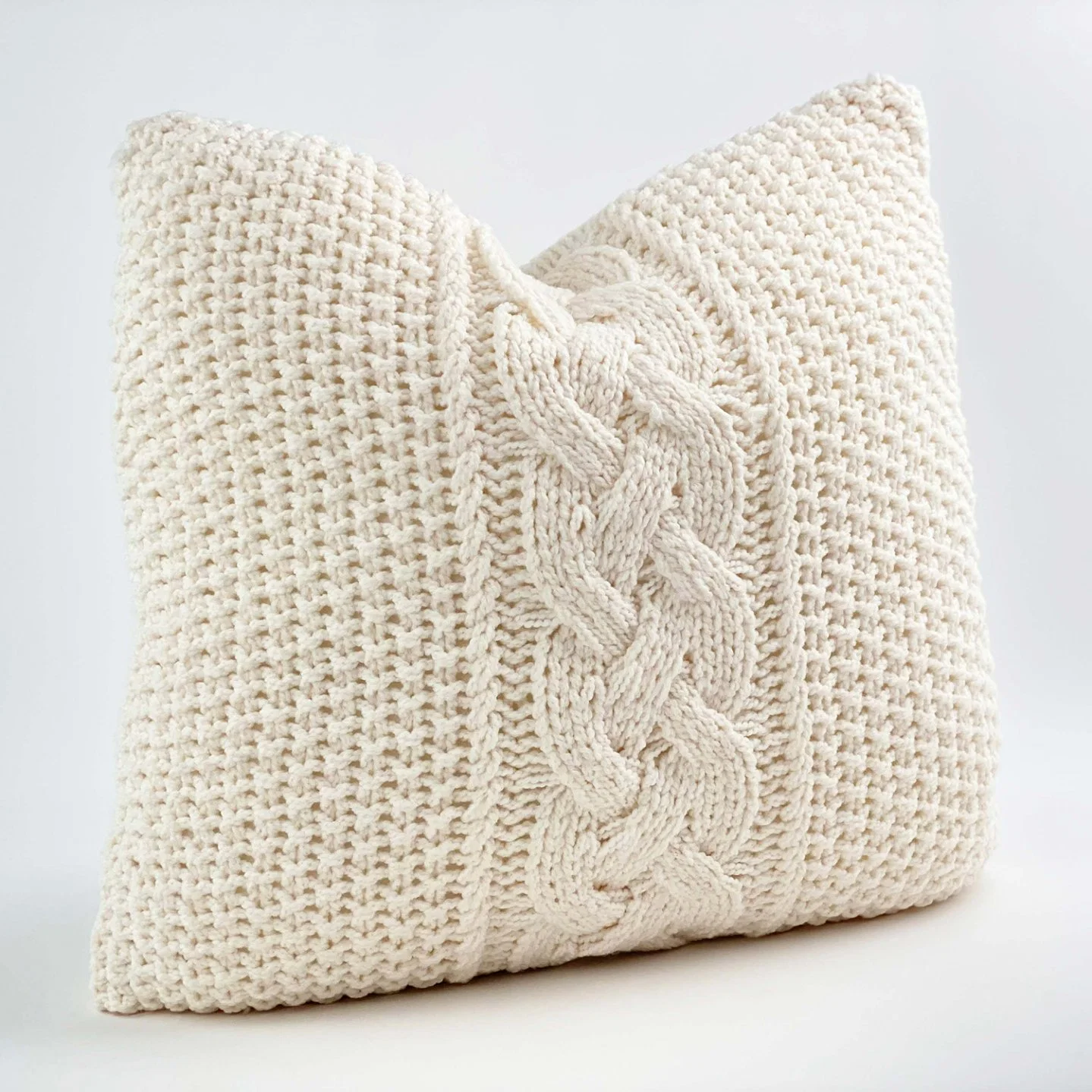 Knit Decorative Throw Pillow Cover Cable Knit Braide Sweater Square Warm Pillowcase Cover for Couch Bed Home Accent 24"X24"Inch Decor Cushion