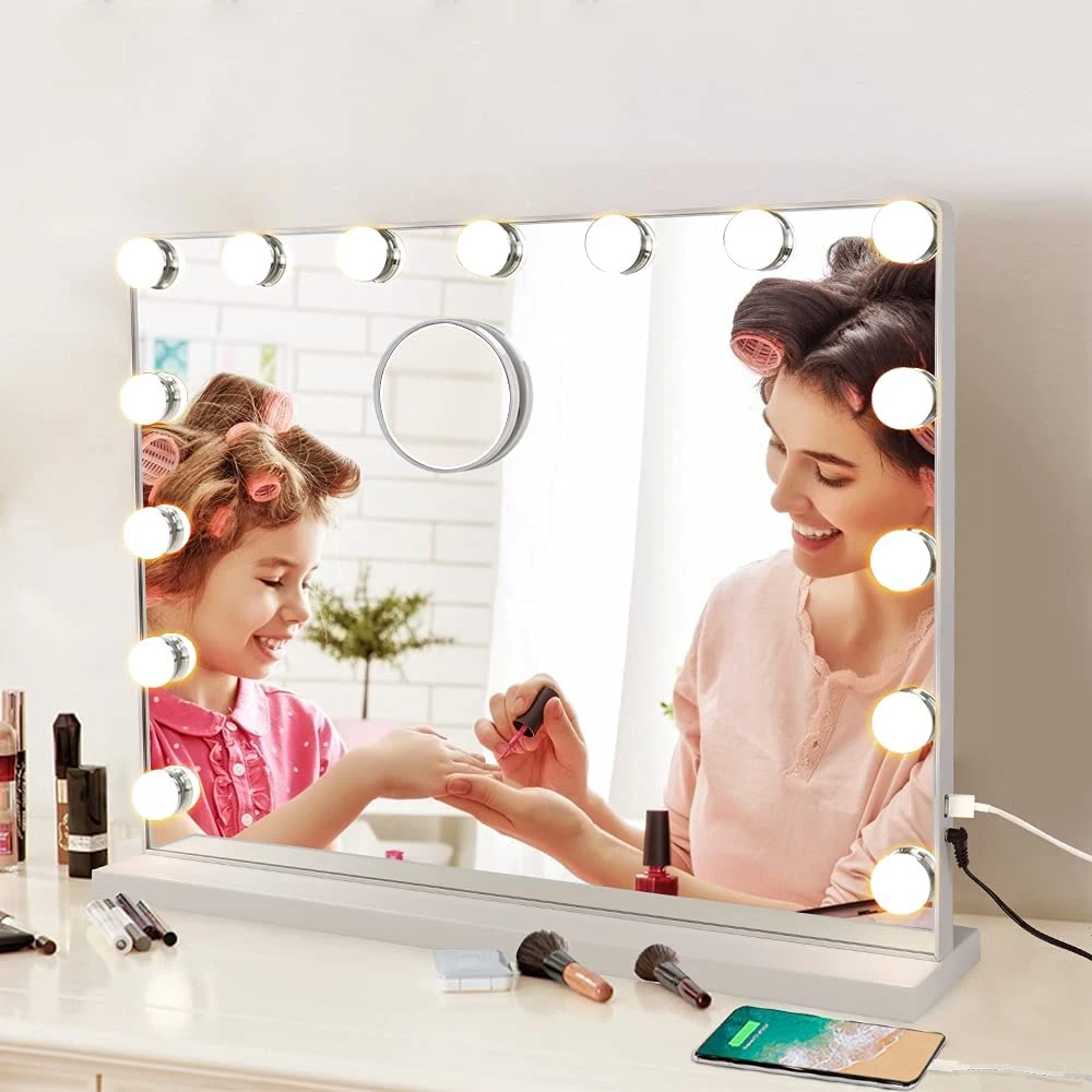 Grand miroir de maquillage Hollywood avec 15 ampoules LED