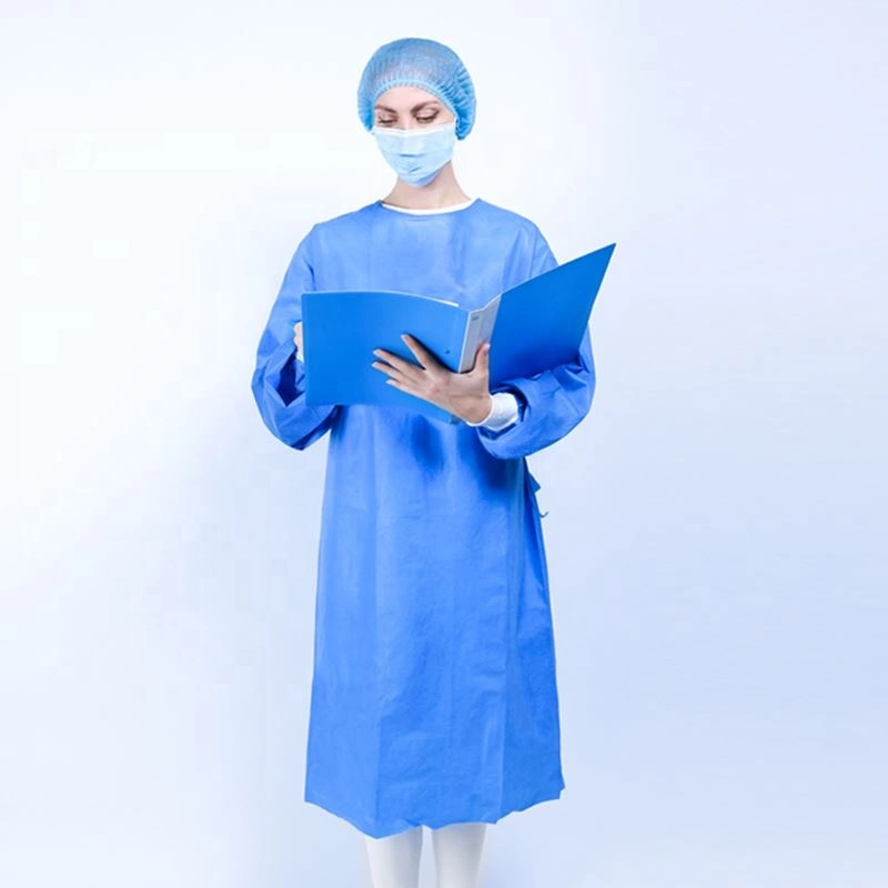 Hospital Surgeon SMS PE Disposable Surgical Gowns Knit Cuff Water Resistant