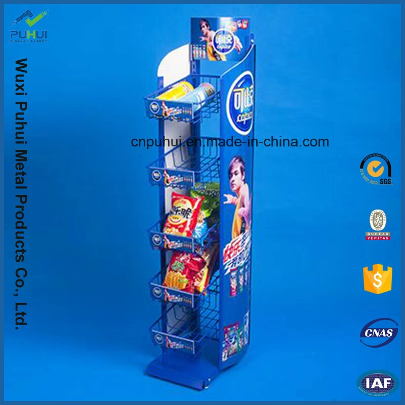 Metal Floor Standing Convenient Store Promotion Wire Tray Holder Drinks Display Rack (PHY1057F)