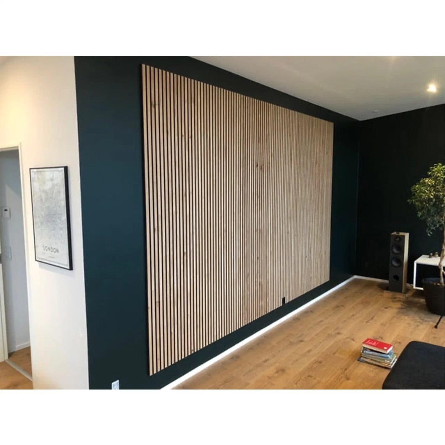 Wanddekoration Verwenden Sie Holzfurnier Lamellen Schallabsorption MDF Holz Lattenroste mit Polyester Board Akustikholz Wandpaneele