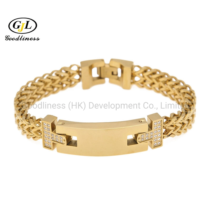 Hot Cross-Border Electroplating Stainless Steel CNC Zircon Bracelet