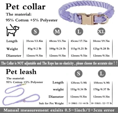 Braided Dog Rope Collar Customized Soft Cotton Leash Set Metal Buckle