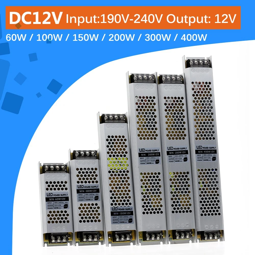 DC 12V 24V Switching Power Supply AC190-240V Mute Lighting Transformers 60W 100W 200W 300W 400W LED Light Driver Power Adapter