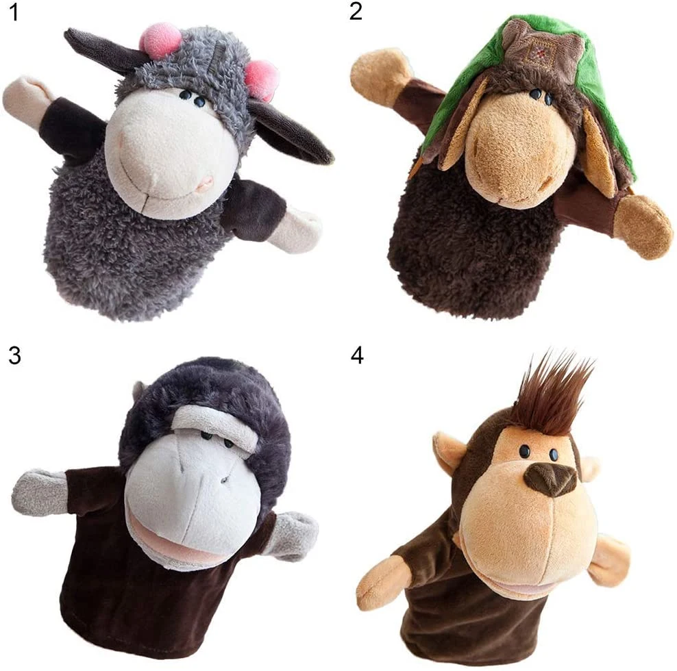 Promoción al por mayor Regalo de Push suave oso de peluche relleno Super Juguetes suaves - Cartoon Sheep León Tigre Animal Toy Kids Muñeca suave de peluche de marionetas de manos