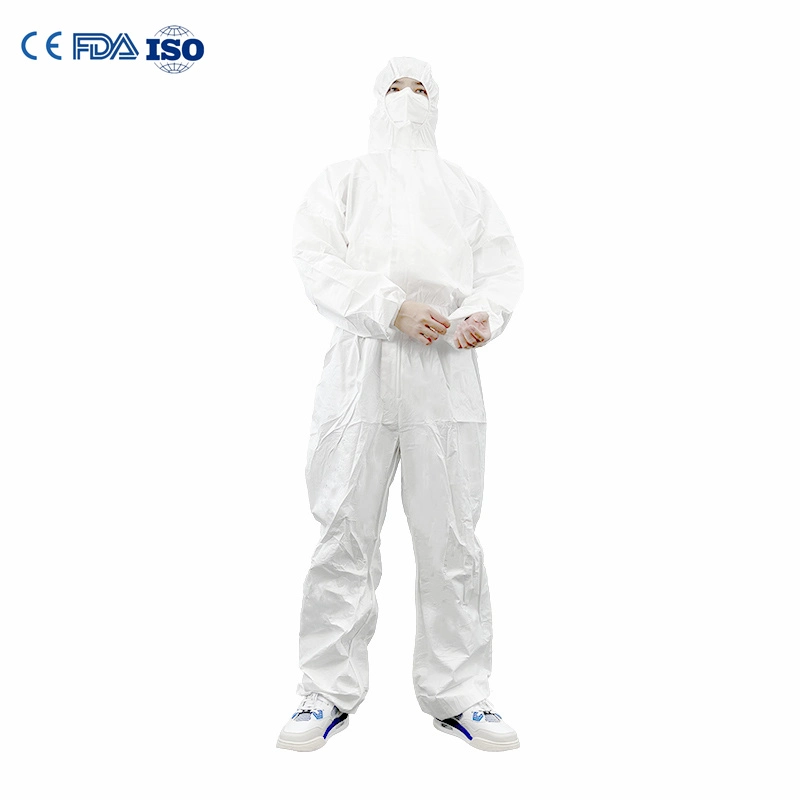 En14126 Disposable Tyvek Coverall 65g Washable Elastic Cuffs for Outpatient Clinics Anti-Spray Reusable Isolation Suit Cat III