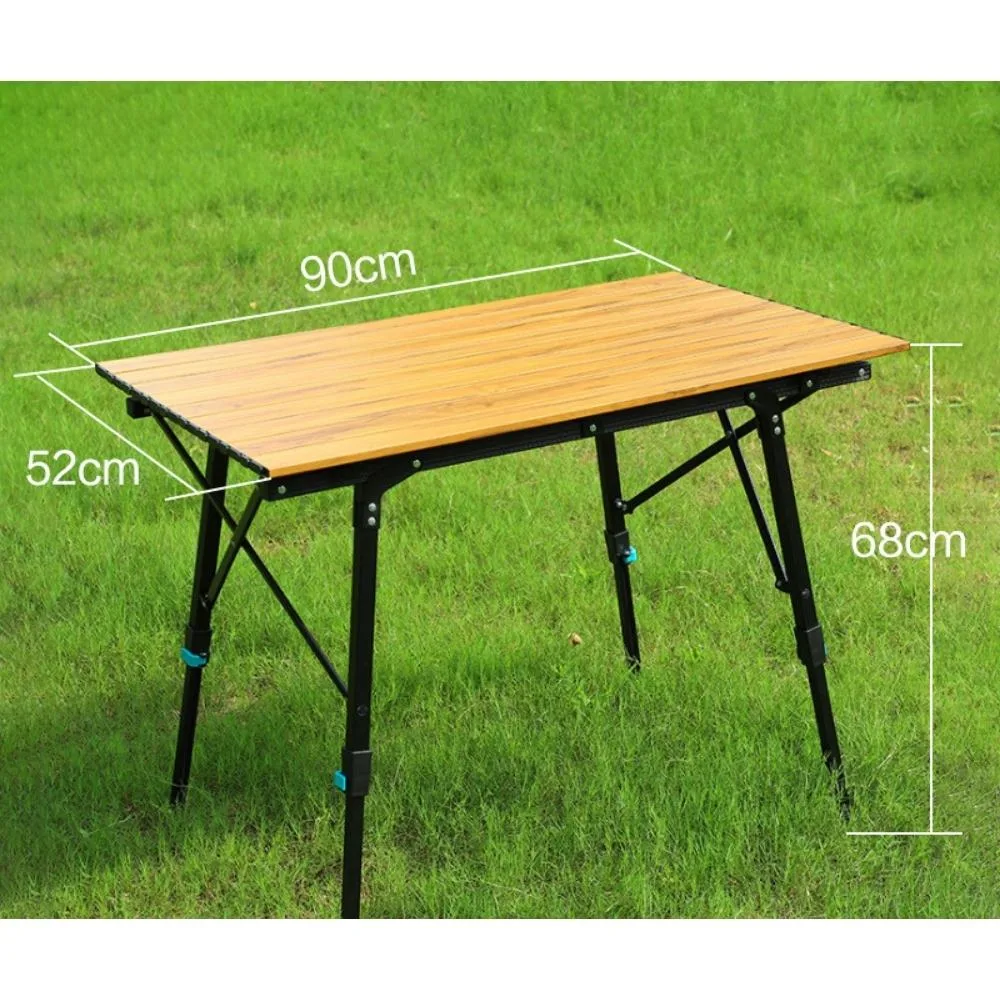 Bambu ajustável em altura de mesa dobrável de metal de madeira Mesa de piquenique churrascos Mobiliário de exterior Bl20034