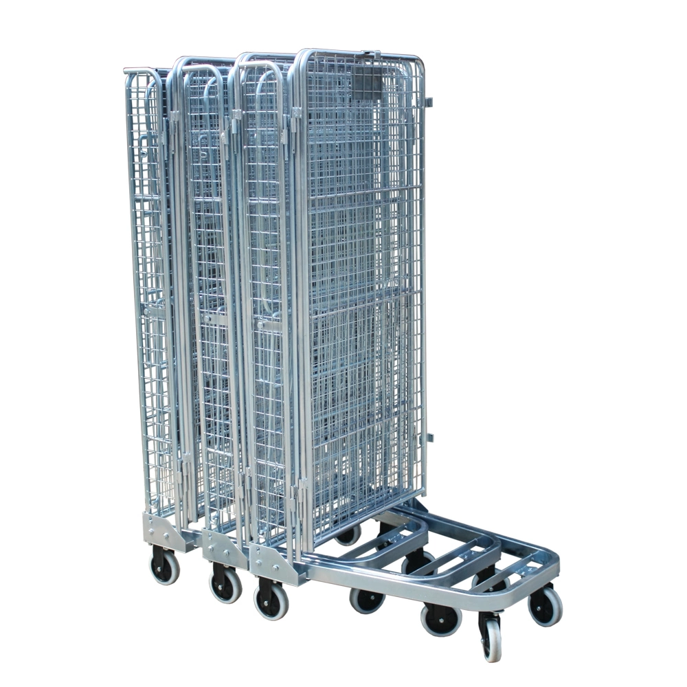 Galvanized Powder Coated Foldable Rolling Shopping Carts with Four Wheels Roll Container