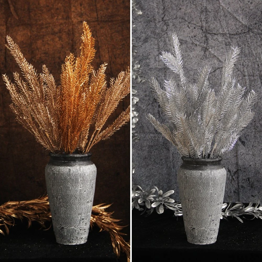 Whosale plástico Grass artificial Gold Leaves Simulação Golden Flowers Home Enchimento de massa para betume para exterior para interior