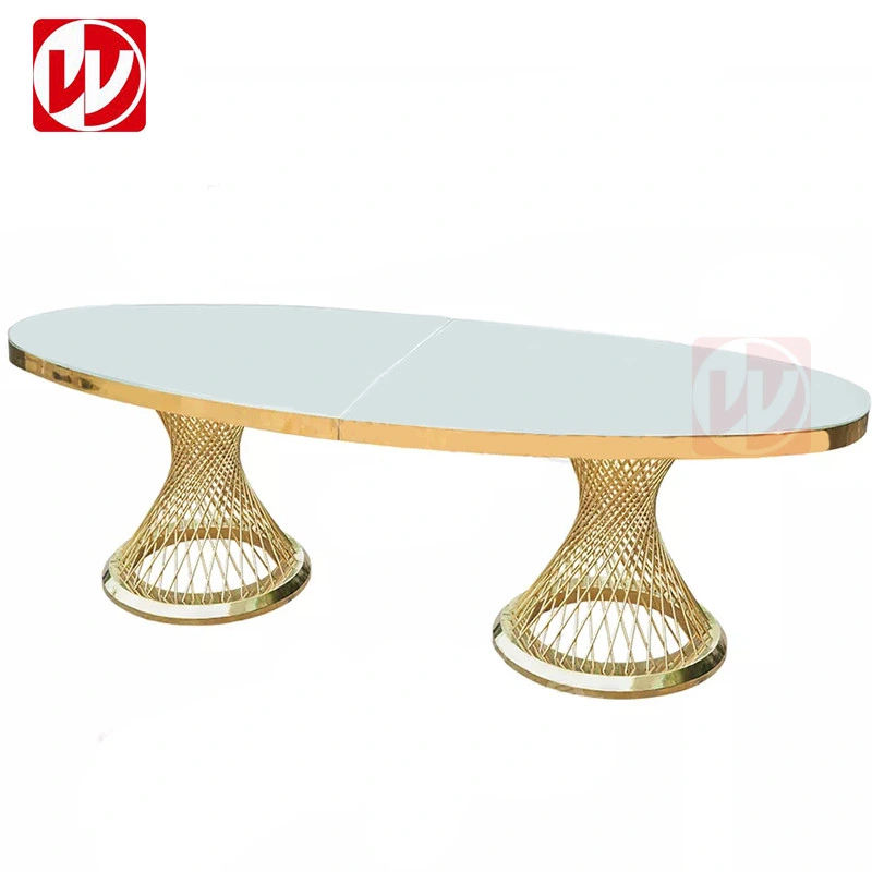 Event Party Used Round Banquet Table Gold Stainless Steel Bird Nest Design White Tempered Glass Dining Furniture Round Wedding Table