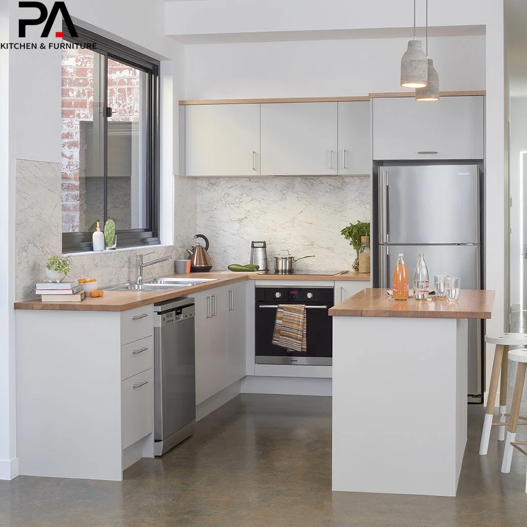 Natural Wood Light Grey Kitchen Cabinets