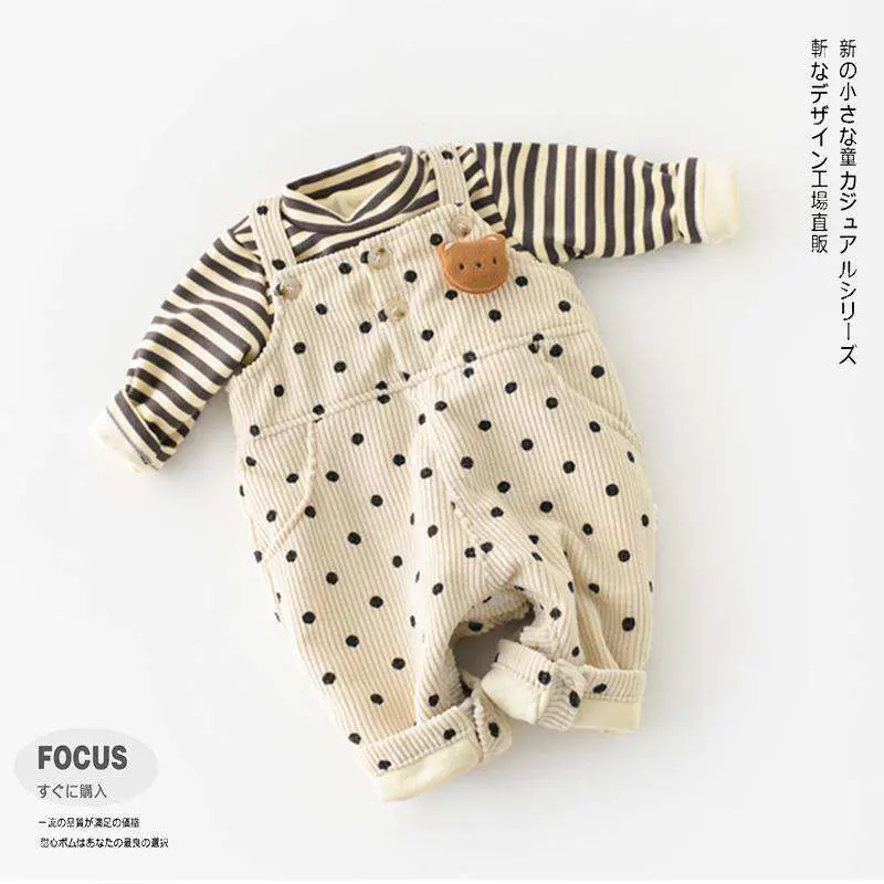 Autumn and Winter Padded Baby Carrier Pants Polka DOT Striped Corduroy Pants Can Open Crotch Baby Child Clothes Set