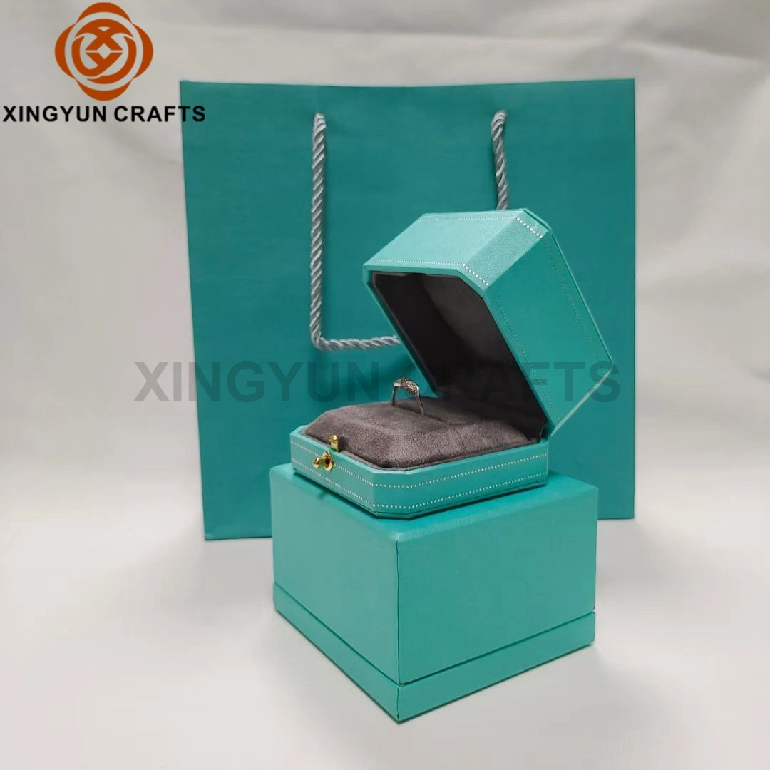 Venta caliente de color azul de Tiffany Luxury Diamond Ring Box caja colgante de joyería personalizada bolsa de papel de embalaje vender acciones