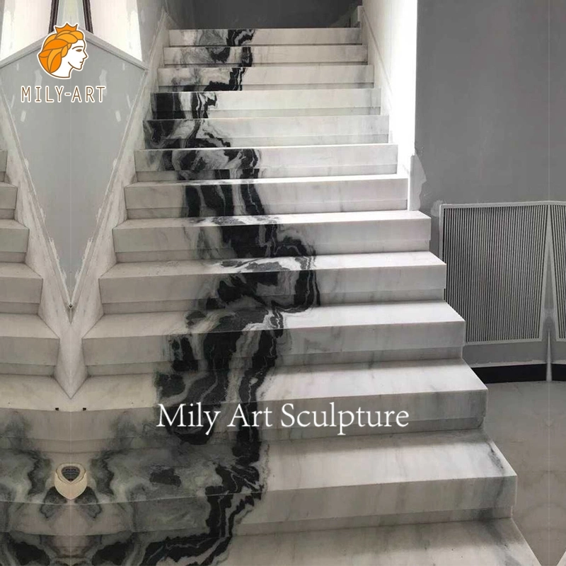 China Natural Stone Design Tiles Tread White Panda Marble Stairs