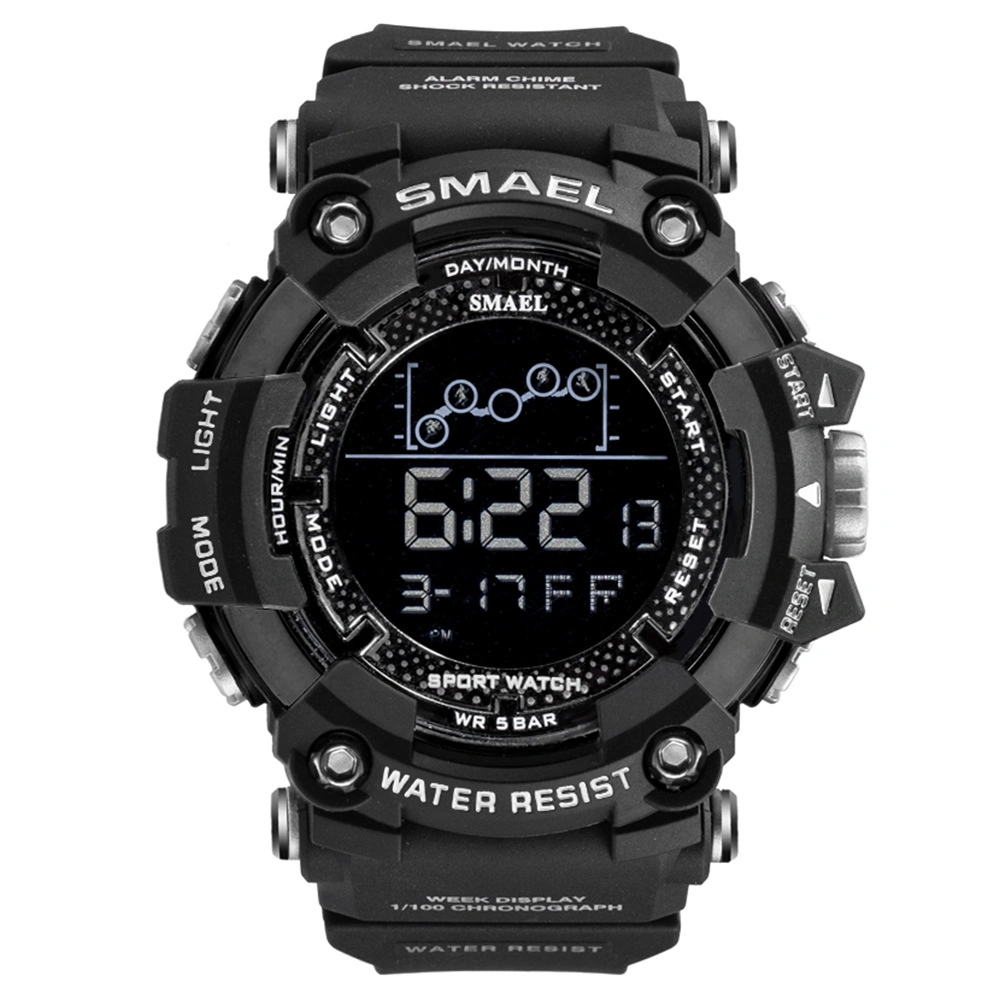 Sports Digital Watches Men's Multifunctional Alarm Waterproof Electronic Gift Watches Wholesale Black