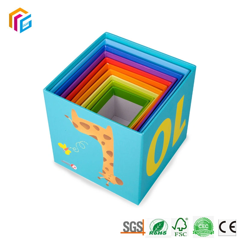 Multi Color personalizado de enseñanza aprendizaje preescolar Bloque de apilamiento de los niños Juego Animal de cartón los números de patrón de la iluminación de anidación de juguete cubo de apilamiento de verificación