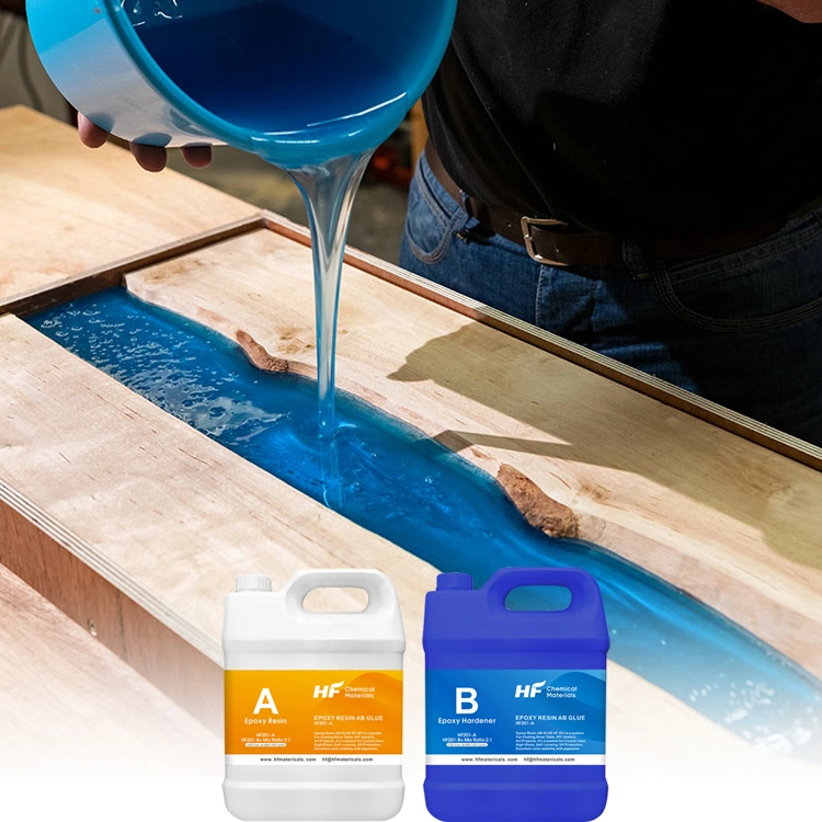 Heat UV Resistant Non Toxic Adhesive Ab Two Parts Transparent Glue Deep Pure Curing Water Based Clear Casting Epoxy Resin Mix 2: 1 for Wood River Console Table