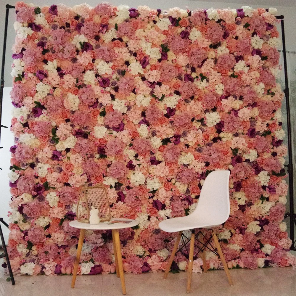 Luxury 240*240cm 3D Fabric Artificial Rose Flower Wall Panel for Wedding Banquet Hotel Decorate Display