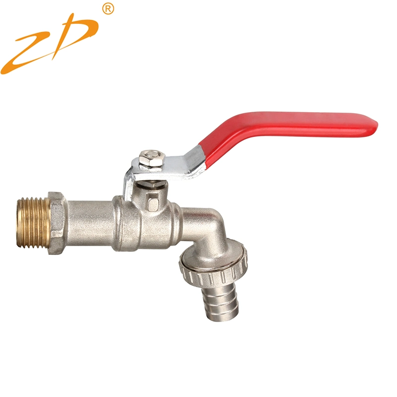 Natural Brass or Nickel Plated Bibcock Faucet with Aluminum Red Handle