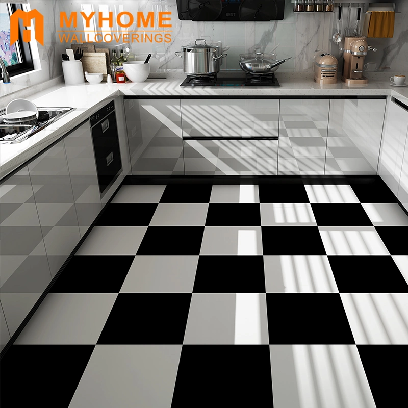 Cheap Price Black-White Style Floor Tiles Plastic Flooring Wall Sticker for Home Decoration