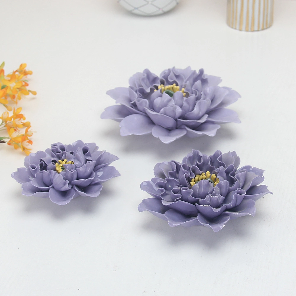 F002V Ceramic Flower Violet Wall Decor Porcelain Purple Peony Flower for Wedding Decoration