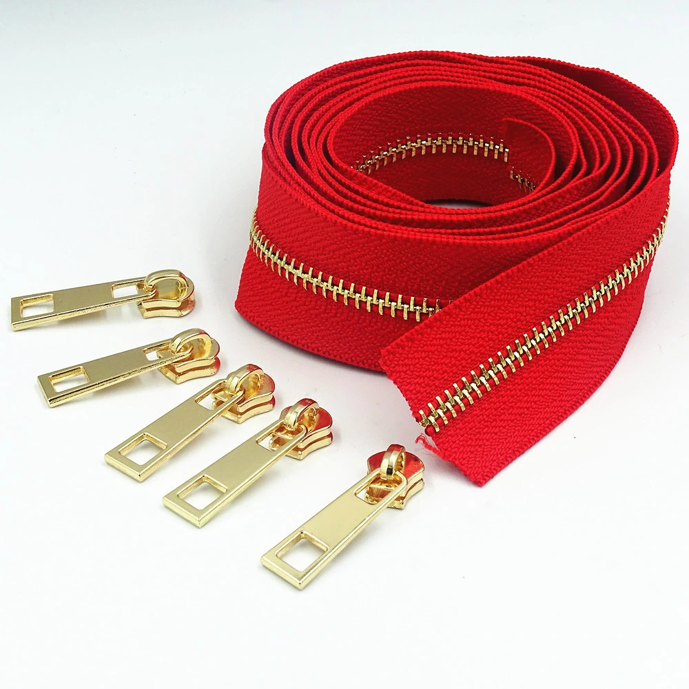 Orange Color 5# Zipper Brass Metal Zipper for High-End Handbags