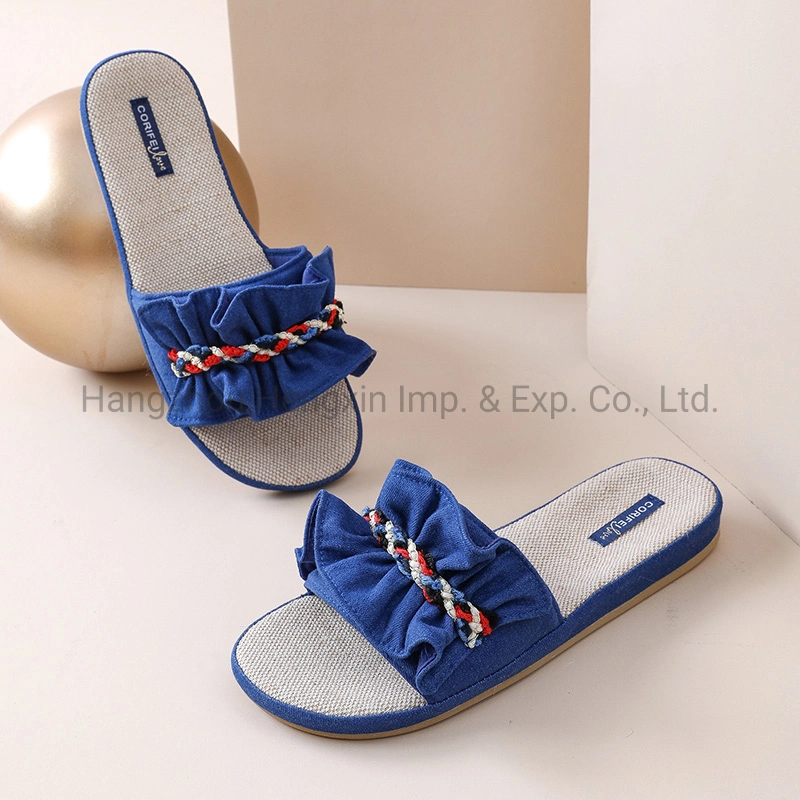 Corifei Slippers Bow Anatomic Woman Outdoor Indoor Home Casual Open Linen